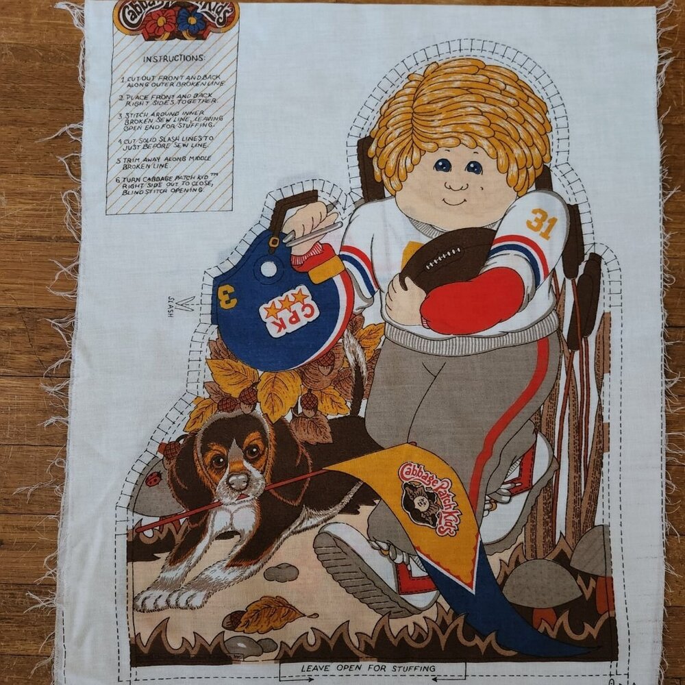 Vintage Fabric Cut and Stitch Panel Cabbage Patch Boy Football